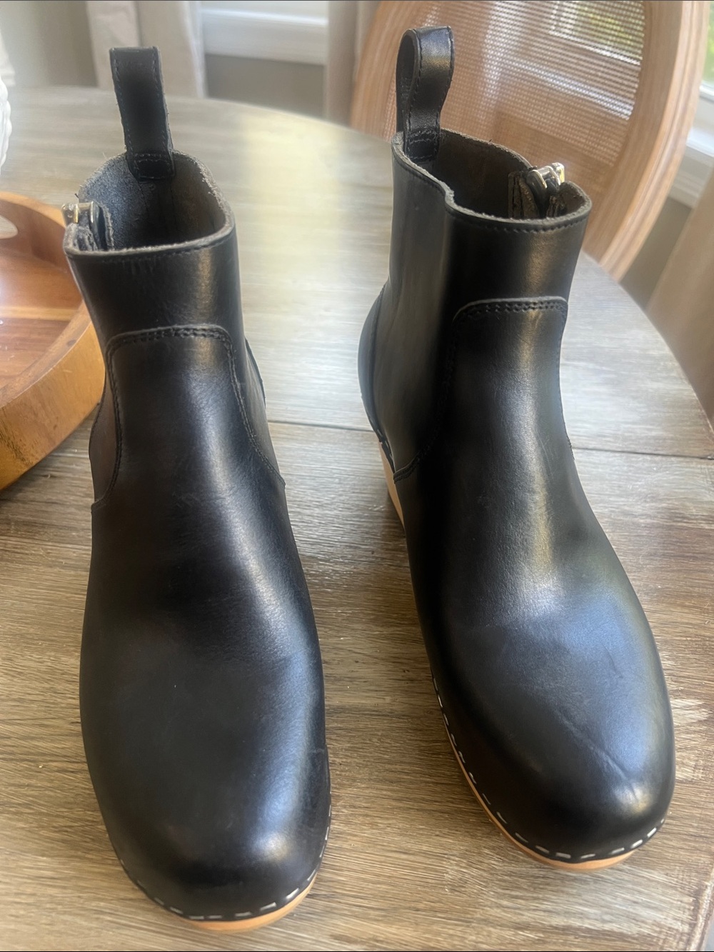 Swedish Hasbeens Black Leather Ankle Booties